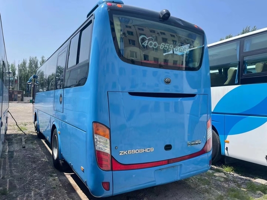 حافلة مستعملة وحافلة 39 مقعدًا محرك Yuchai 245hp 2015 سنة اللون الأزرق محرك نادر Young Tong ZK6908