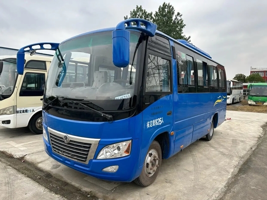 حافلة صغيرة زرقاء اللون مستعملة 25 مقعدًا محرك Yuchai 130hp نوافذ منزلقة محرك اليد اليسرى Dongfeng Bus DFA6660
