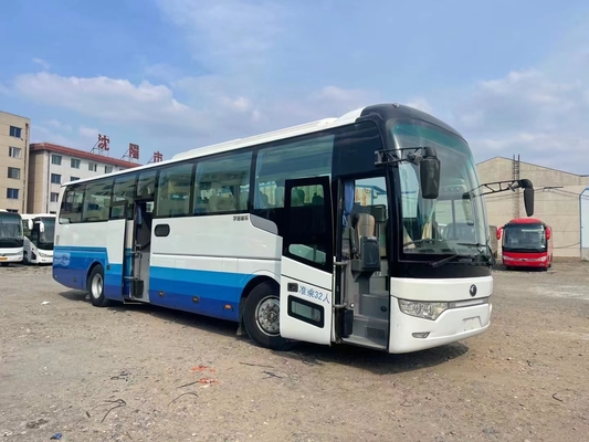 حافلة سفر مستعملة 32 مقعدًا محرك Weichai 336hp رف أمتعة للباب الأوسط LHD / RHD 2nd Hand Yutong Bus ZK6122