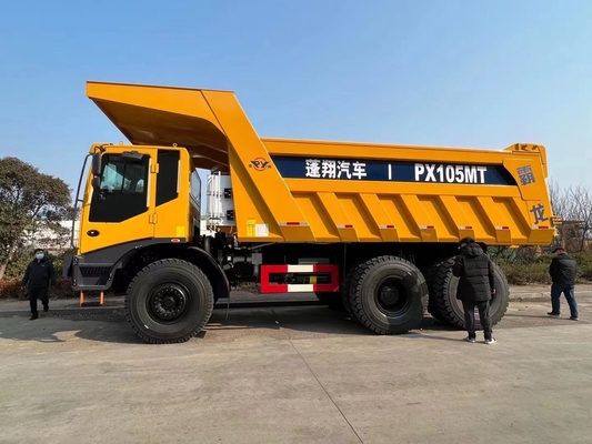 شاحنة قلابة للتعدين PX95 FAST علبة التروس محرك Weichai 530hp 6 × 6 محرك كامل قابل للانعكاس بكابينة إزاحة عريضة للجسم