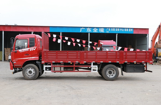 12 طن شاحنة شحن الصين العلامة التجارية دونفينغ 4 * 2 شاحنة شاحنة مسطحة إطارات خلفية مزدوجة القيادة اليد اليسرى