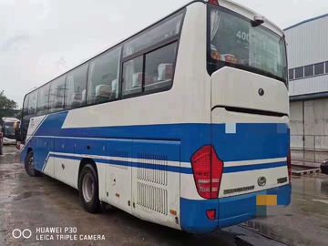 ديزل LHD Yutong Used Coaster Bus 55 مقاعد حافلة أزرق أبيض 2014 سنة ZK6118
