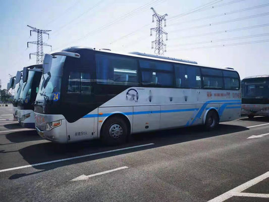 حافلة Yutong مستعملة 51 مقعدًا ZK6110 وسادة هوائية هيكل يسار التوجيه جولة حافلة منخفضة كيلومتر محرك Yuchai الخلفي