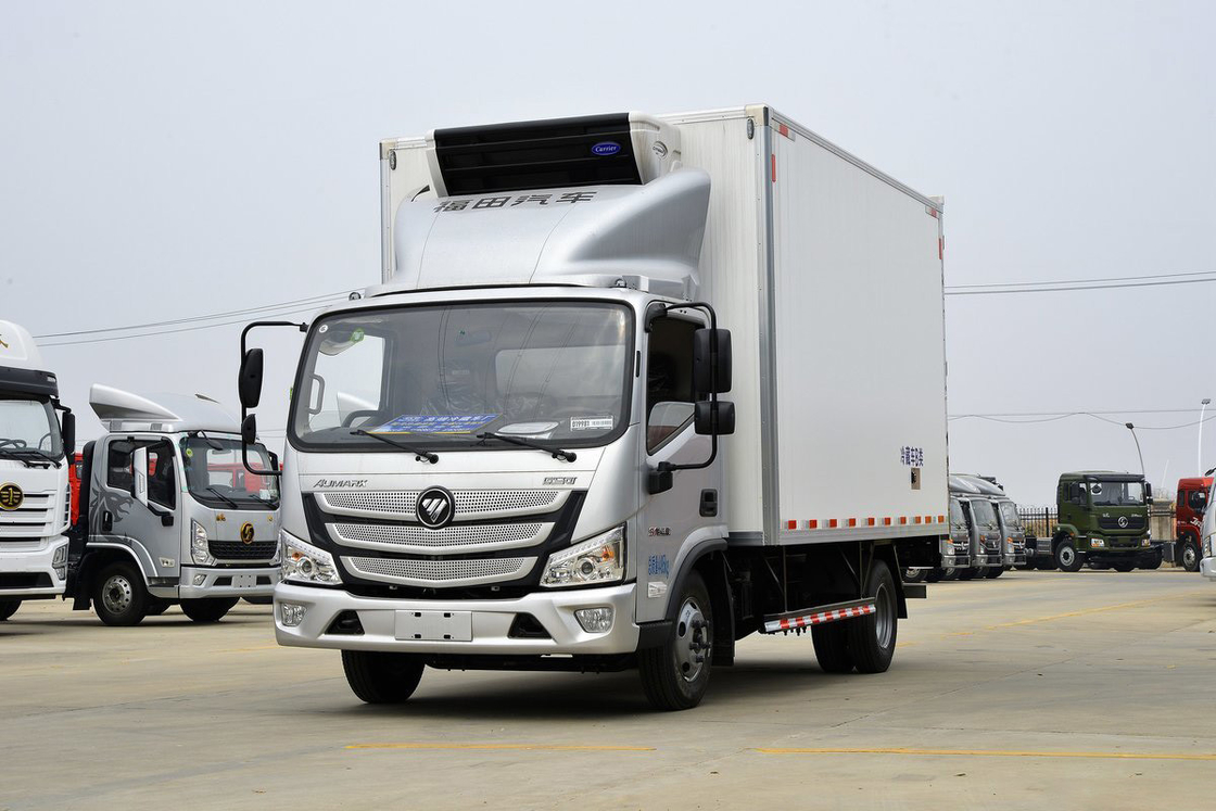 158HP 4X2 مقاعد صف واحد ستة معدات 4.08m أبواب مزدوجة صندوق شحن أبيض فوتون BJ5048 شاحنة مبردة