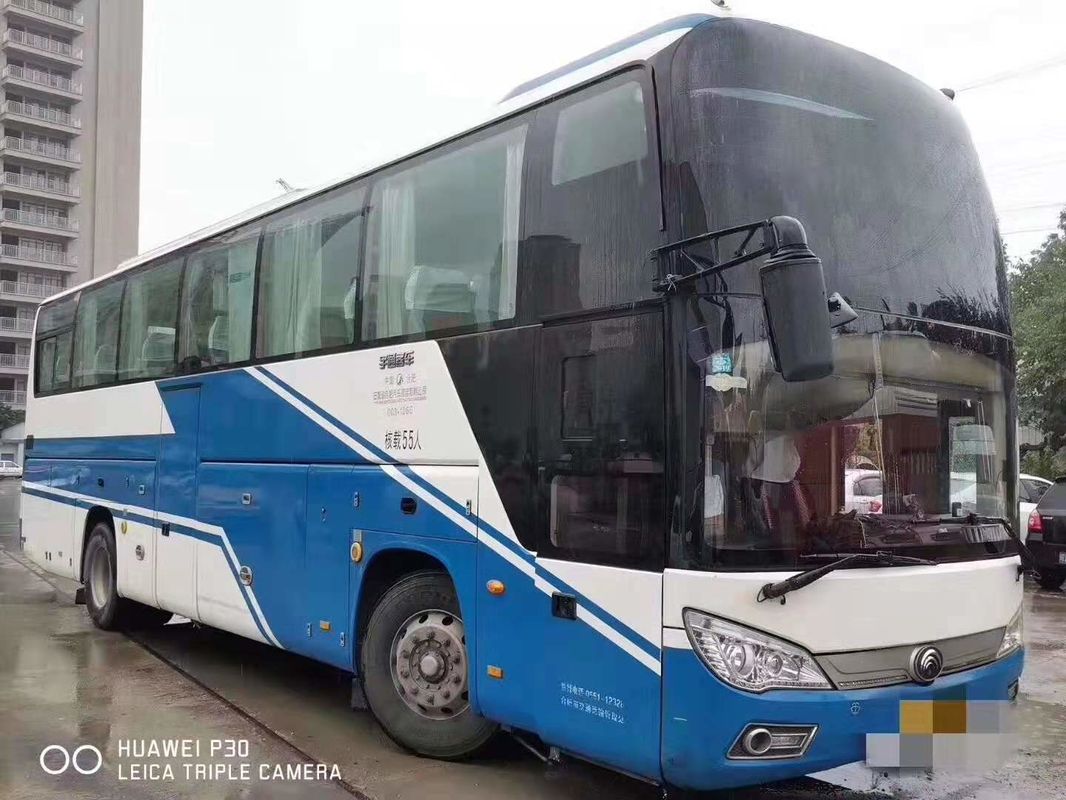 ديزل LHD Yutong Used Coaster Bus 55 مقاعد حافلة أزرق أبيض 2014 سنة ZK6118