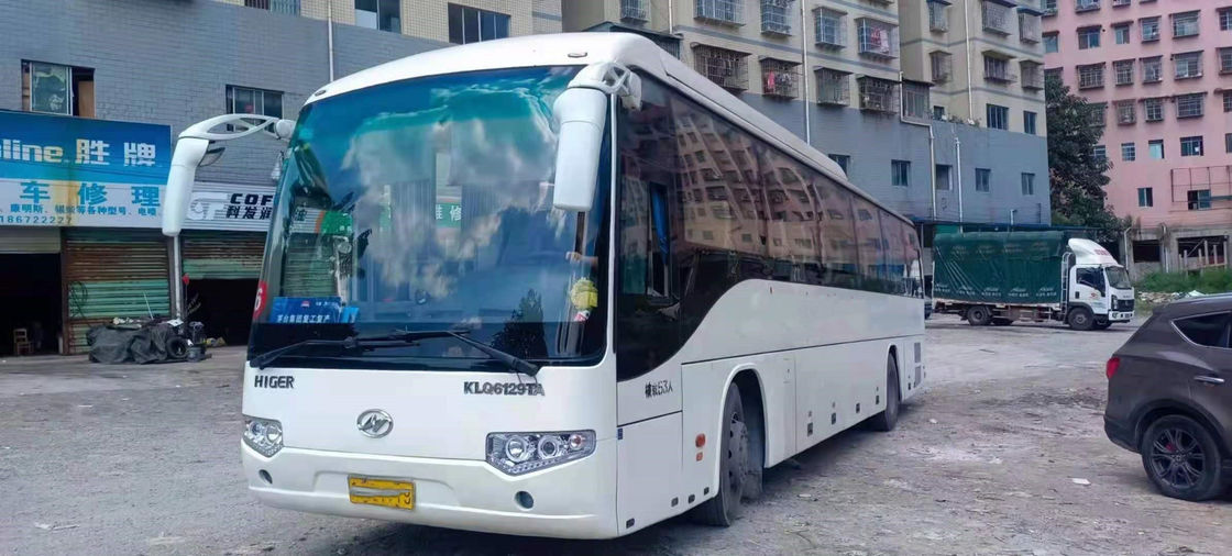 حافلة حافلات مستعملة موديل KLQ6129 حافلة Higer مستعملة 53 مقعدًا حافلة ركاب جيدة أبواب مزدوجة هيكل فولاذي كيلومتر منخفض