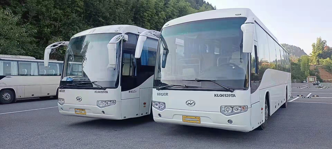 Higer Bus في تنزانيا KLQ6129 Yutong Long Used Coach Bus 65 Seats RHD Front Engine 2 + 3 Layout Toyota Coaster Bus